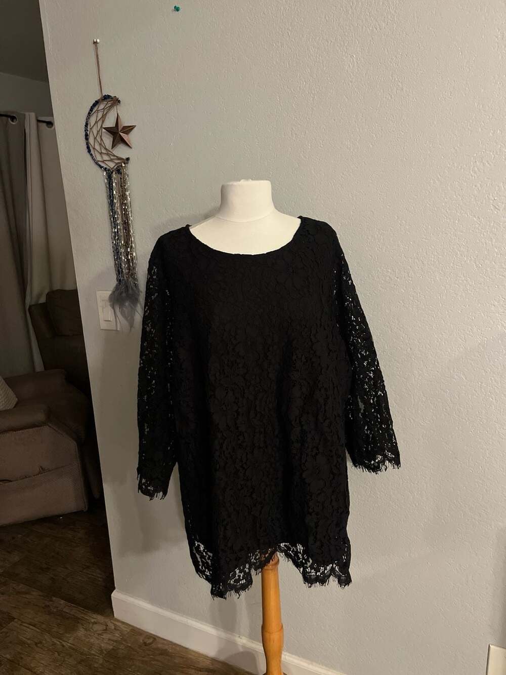 Martha Stewart Black Floral Lace Long Sleeve Tunic Top Size 3X